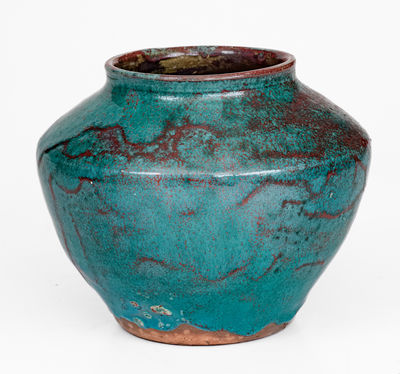 JUGTOWN WARE, Moore County, NC Pottery Vase w/ Chinese Blue Glaze, c1930