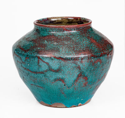 JUGTOWN WARE, Moore County, NC Pottery Vase w/ Chinese Blue Glaze, c1930