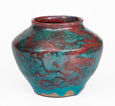 JUGTOWN WARE, Moore County, NC Pottery Vase w/ Chinese Blue Glaze, c1930