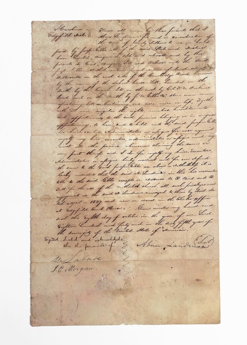 1840 Deed Conveying Potterville Stoneware Manufactory from Abner Landrum to Jasper Gibbs