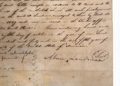 1840 Deed Conveying Potterville Stoneware Manufactory from Abner Landrum to Jasper Gibbs