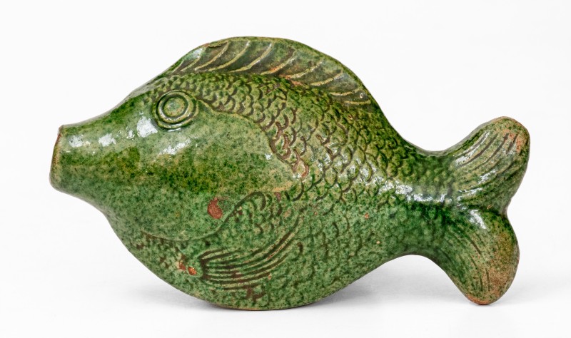 Moravian Redware Fish Bottle, Salem, North Carolina origin, c1801-1829