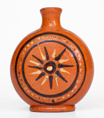 Exceedingly Rare and Important Alamance County, NC Redware Flask, Loy / Albright Families, late 18th century