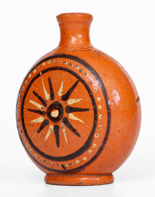 Exceedingly Rare and Important Alamance County, NC Redware Flask, Loy / Albright Families, late 18th century