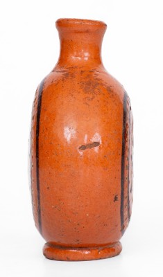 Alamance County, NC Redware Flask with Two-Color Slip Star Decoration, c1790-1820