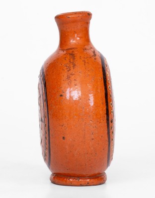 Alamance County, NC Redware Flask with Two-Color Slip Star Decoration, c1790-1820