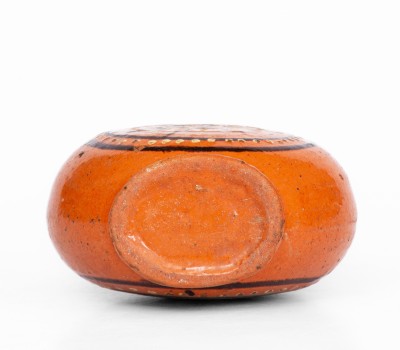 Alamance County, NC Redware Flask with Two-Color Slip Star Decoration, c1790-1820