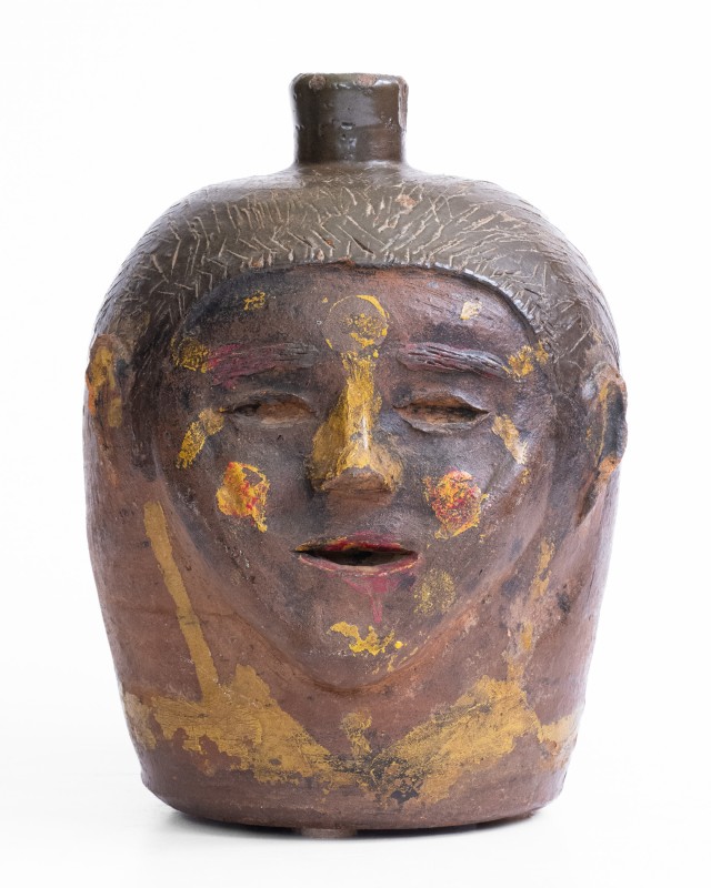 Unusual Southern Stoneware Face Jug with Painted Face