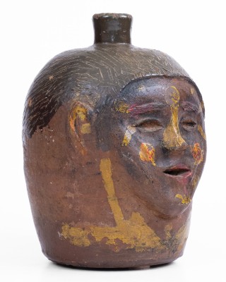 Unusual Southern Stoneware Face Jug with Painted Face