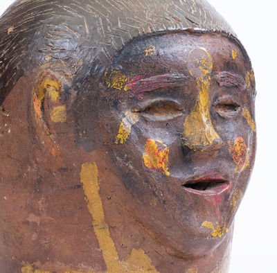 Exceedingly Rare Painted Stoneware Face Jug attrib. Hewell Family, Gillsville, GA, c1920