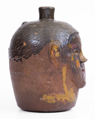 Exceedingly Rare Painted Stoneware Face Jug attrib. Hewell Family, Gillsville, GA, c1920