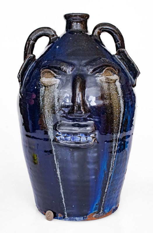 Exceptional B. B. CRAIG / VALE, NC Monumental Stoneware Face Jug with Cobalt and Weeping Eyes
