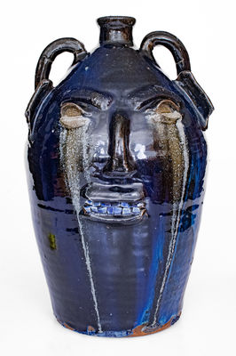 Exceptional Early-Period B. B. CRAIG / VALE, NC Monumental Face Jug w/ Cobalt and Weeping Eyes