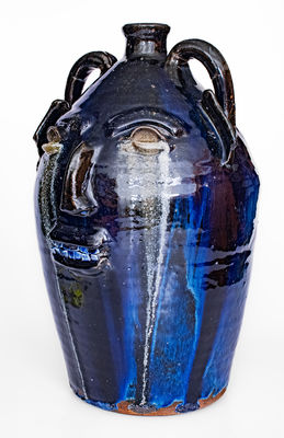 Exceptional Early-Period B. B. CRAIG / VALE, NC Monumental Face Jug w/ Cobalt and Weeping Eyes