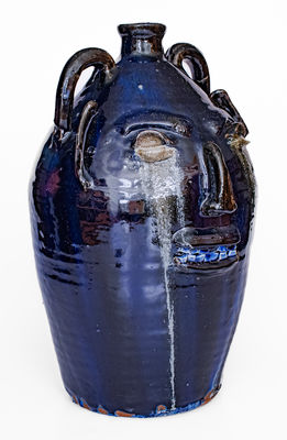 Exceptional Early-Period B. B. CRAIG / VALE, NC Monumental Face Jug w/ Cobalt and Weeping Eyes