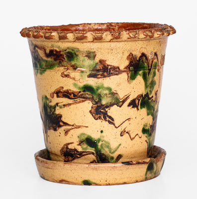 Slip-Decorated Pennsylvania Redware Flowerpot, c1850-85
