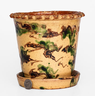 Slip-Decorated Pennsylvania Redware Flowerpot, c1850-85