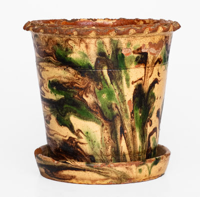 Slip-Decorated Pennsylvania Redware Flowerpot, c1850-85