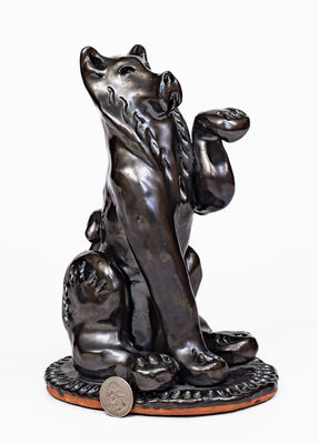 Redware Dog Figure, Signed 