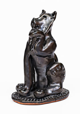 Redware Dog Figure, Signed 