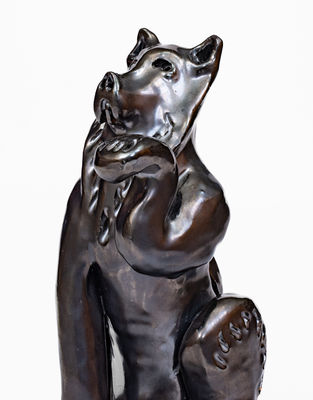 Redware Dog Figure, Signed 
