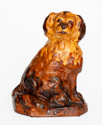 Large Slip-Decorated Pennsylvania Redware Spaniel, mid to late 19th century