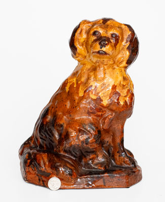 Large Slip-Decorated Pennsylvania Redware Spaniel, mid to late 19th century
