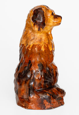 Large Slip-Decorated Pennsylvania Redware Spaniel, mid to late 19th century