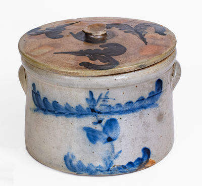 Cobalt-Decorated American Stoneware Cake Crock w/ Lid