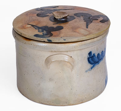 Cobalt-Decorated American Stoneware Cake Crock w/ Lid