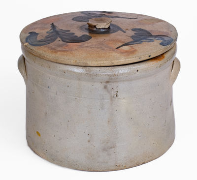 Cobalt-Decorated American Stoneware Cake Crock w/ Lid