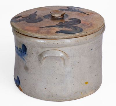 Cobalt-Decorated American Stoneware Cake Crock w/ Lid