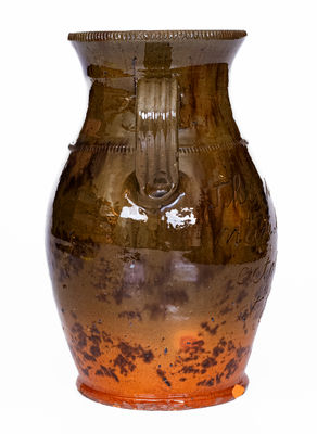 Fine Jacob Medinger (Montgomery Co, PA) Redware Vase w/ Elaborate Inscription, Descended in Family