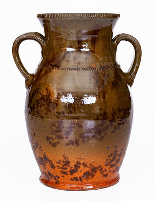 Fine Jacob Medinger (Montgomery Co, PA) Redware Vase w/ Elaborate Inscription, Descended in Family
