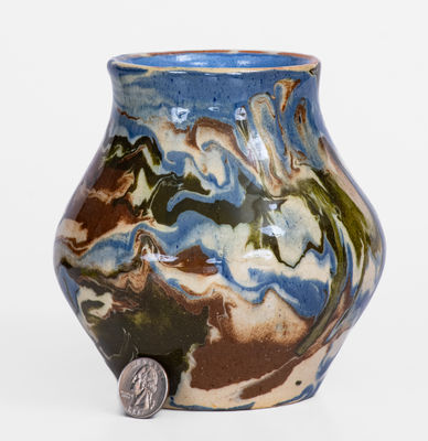 Swirl-Glazed Pottery Vase, Signed 