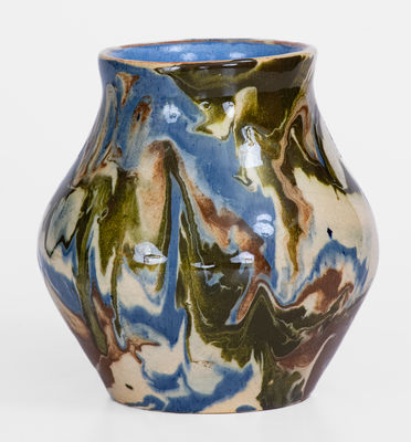 Swirl-Glazed Pottery Vase, Signed 