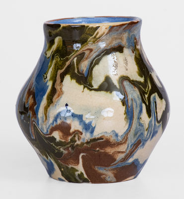 Swirl-Glazed Pottery Vase, Signed 