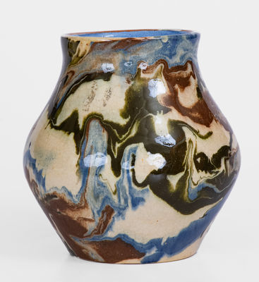 Swirl-Glazed Pottery Vase, Signed 