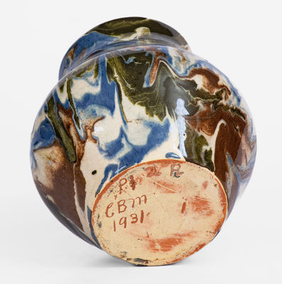 Swirl-Glazed Pottery Vase, Signed