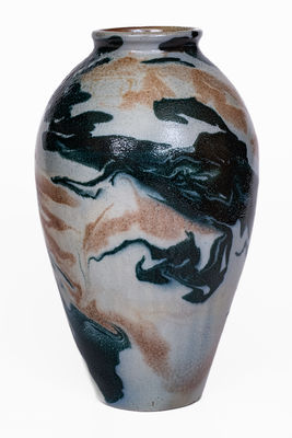 Swirl-Glazed Stoneware Vase, attrib. C.B. Masten at the Auman Pottery, Seagrove, NC, c1930