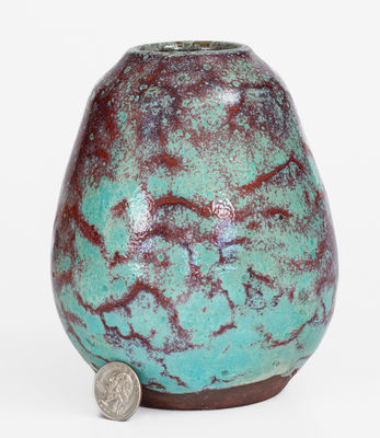 Early JUGTOWN WARE Chinese Blue Pottery Vase, Moore County, NC, c1925