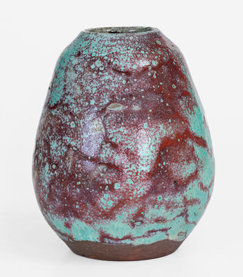 Early JUGTOWN WARE Chinese Blue Pottery Vase, Moore County, NC, c1925