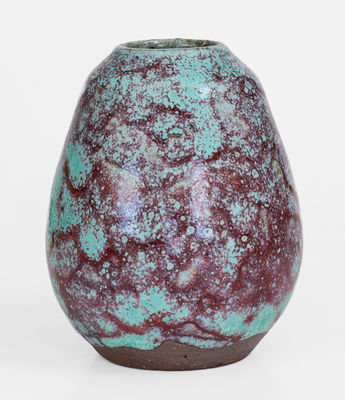 Early JUGTOWN WARE Chinese Blue Pottery Vase, Moore County, NC, c1925