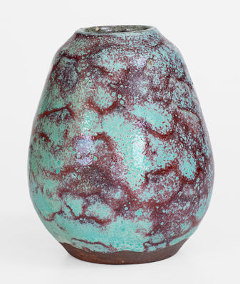 Early JUGTOWN WARE Chinese Blue Pottery Vase, Moore County, NC, c1925