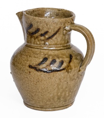 Rare Small-Sized Alkaline-Glazed Stoneware Pitcher with Iron Slip Decoration, attributed to Thomas Chandler, Edgefield District, SC, circa 1845.