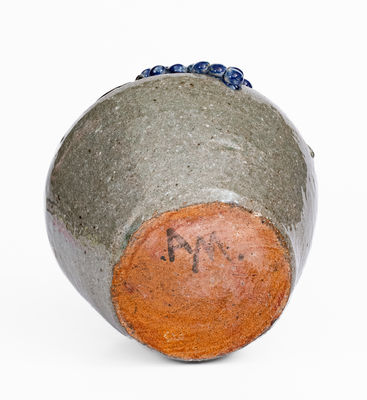 Alkaline-Glazed Stoneware Vase w/ Applied Grapes Motif, Signed 