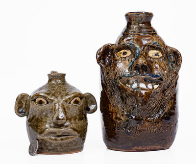 Two Alkaline-Glazed Georgia Stoneware Face Jugs