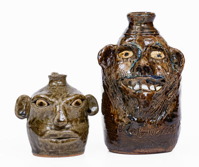 Two Alkaline-Glazed Georgia Stoneware Face Jugs