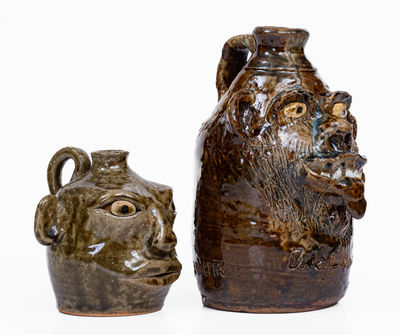 Two Alkaline-Glazed Georgia Stoneware Face Jugs