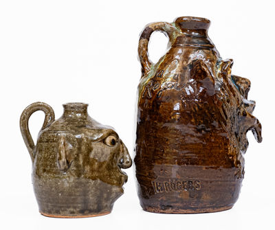 Two Alkaline-Glazed Georgia Stoneware Face Jugs